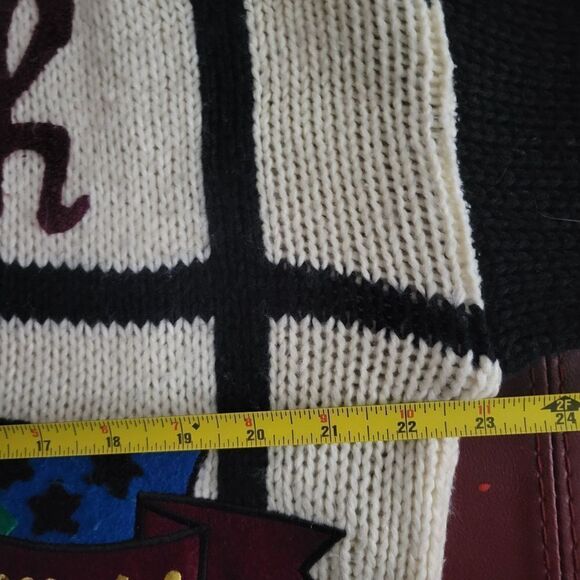 "Zurich" Preppy Korean Graphic Patches Cream and Black Heavy Sweater - Picture 7 of 10